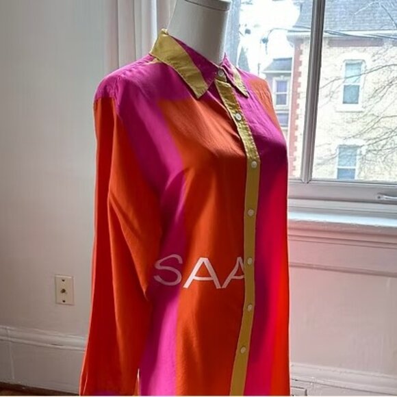The Yorkville Color Block Silk Blouse - Picture 2 of 3